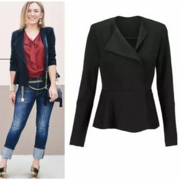 Cabi Agency Peplum Jacket 6 Style 3549 Blazer Suit Ponte Knit Coat Lined Black - Picture 2 of 10